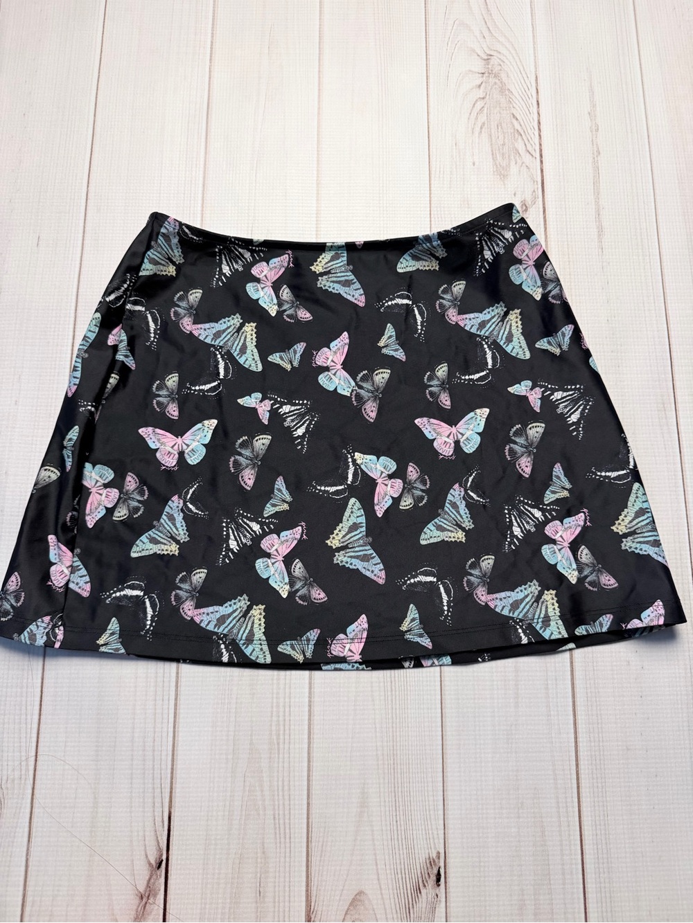 PINK Victoria's Secret Black Mini swim Skirt with Pastel Butterfly Print-